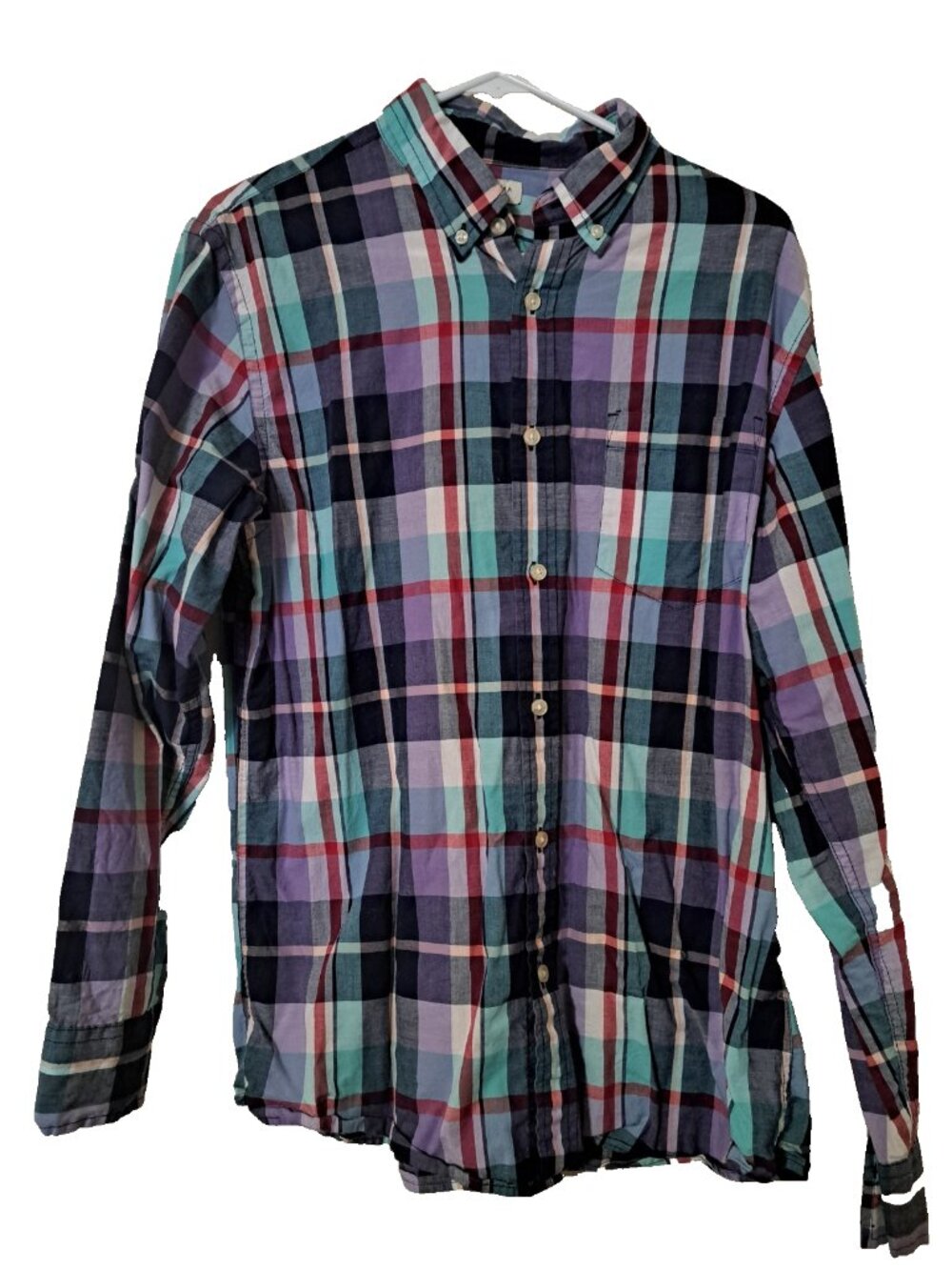 Sonoma Mens Plaid Shirt Button Down Long Sleeve Blue Purple Medium Pastel
